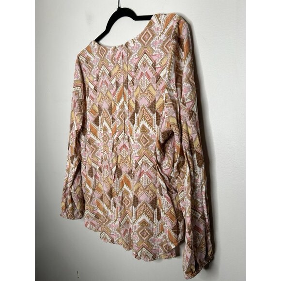J. Jill Brown Pink Geometric Long Sleeve Blouse Top Size PL Petite Large - Picture 8 of 9